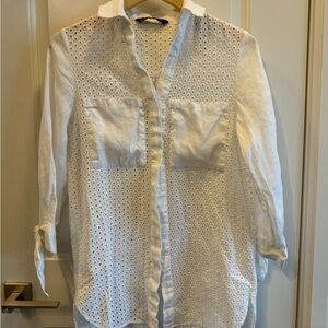 White Eyelet Button-Up Shirt